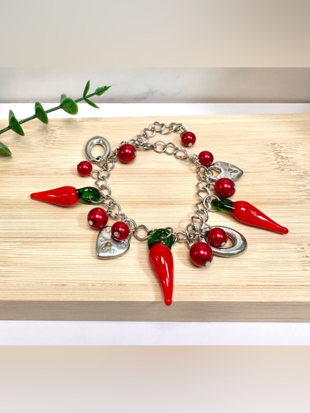 ❤️Red & Silver Chili Pepper Charm Bracelet